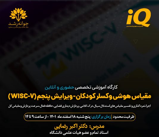 کارگاه آموزشی تخصصی WISC-V کارگاه آموزشی تخصصی WISC-V - مدرس پروفسور اکبر رضایی - مرکز جوانه رشد تبریز